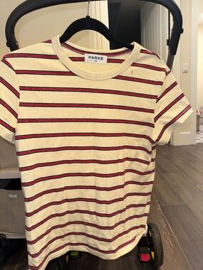 Parke Cream Red Stripe Short Sleeve Tee XS